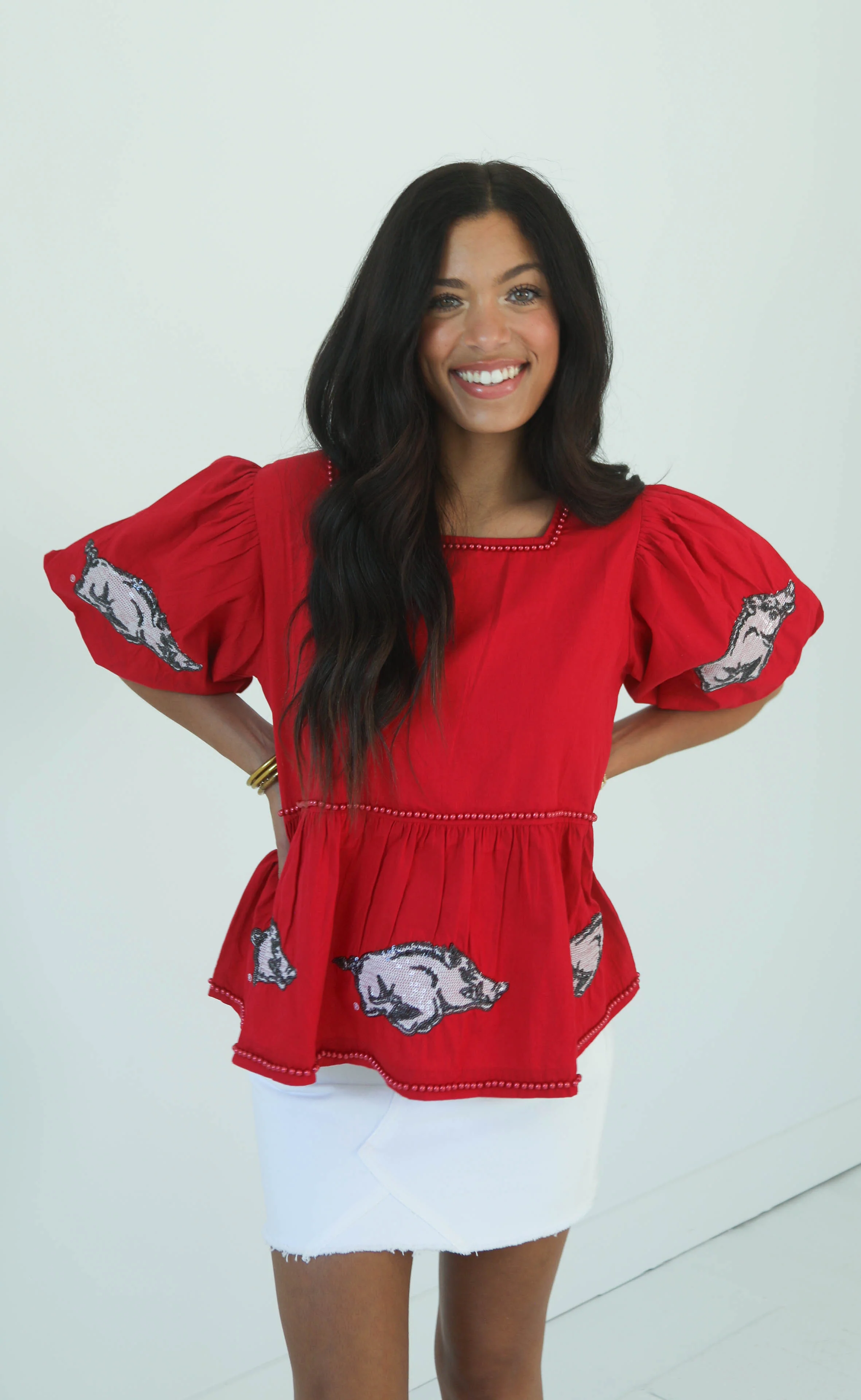 arkansas razorbacks peplum sequins top