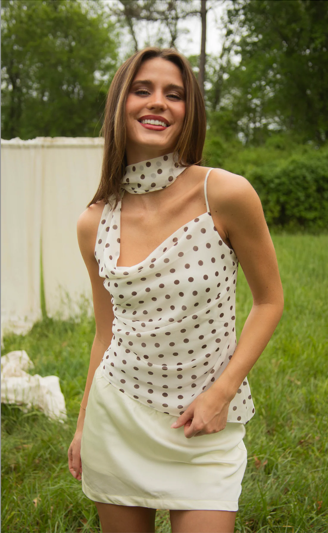 astr: adrie top - cream polka dot