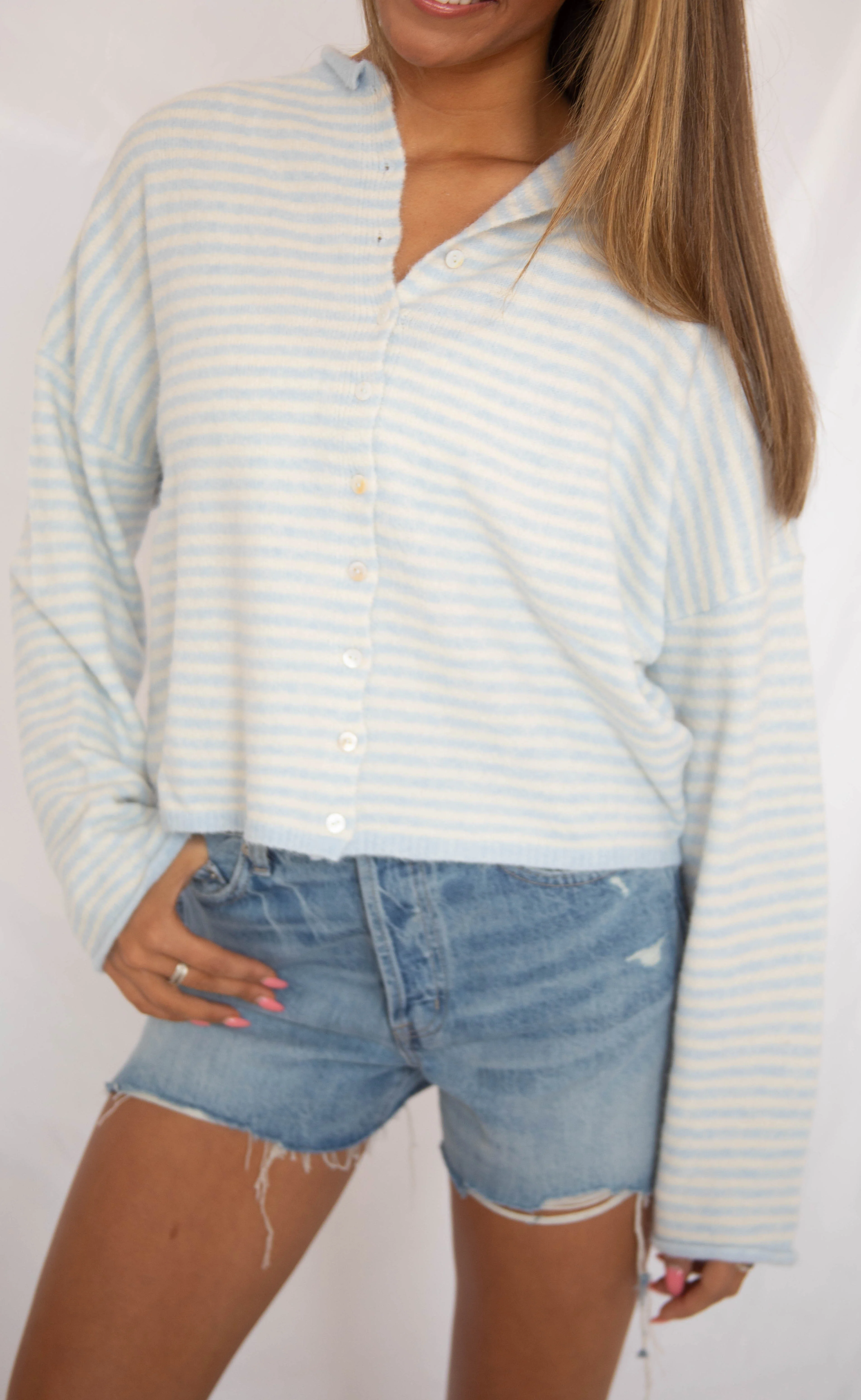 beat of your heart cardigan - light blue stripe - Image 2