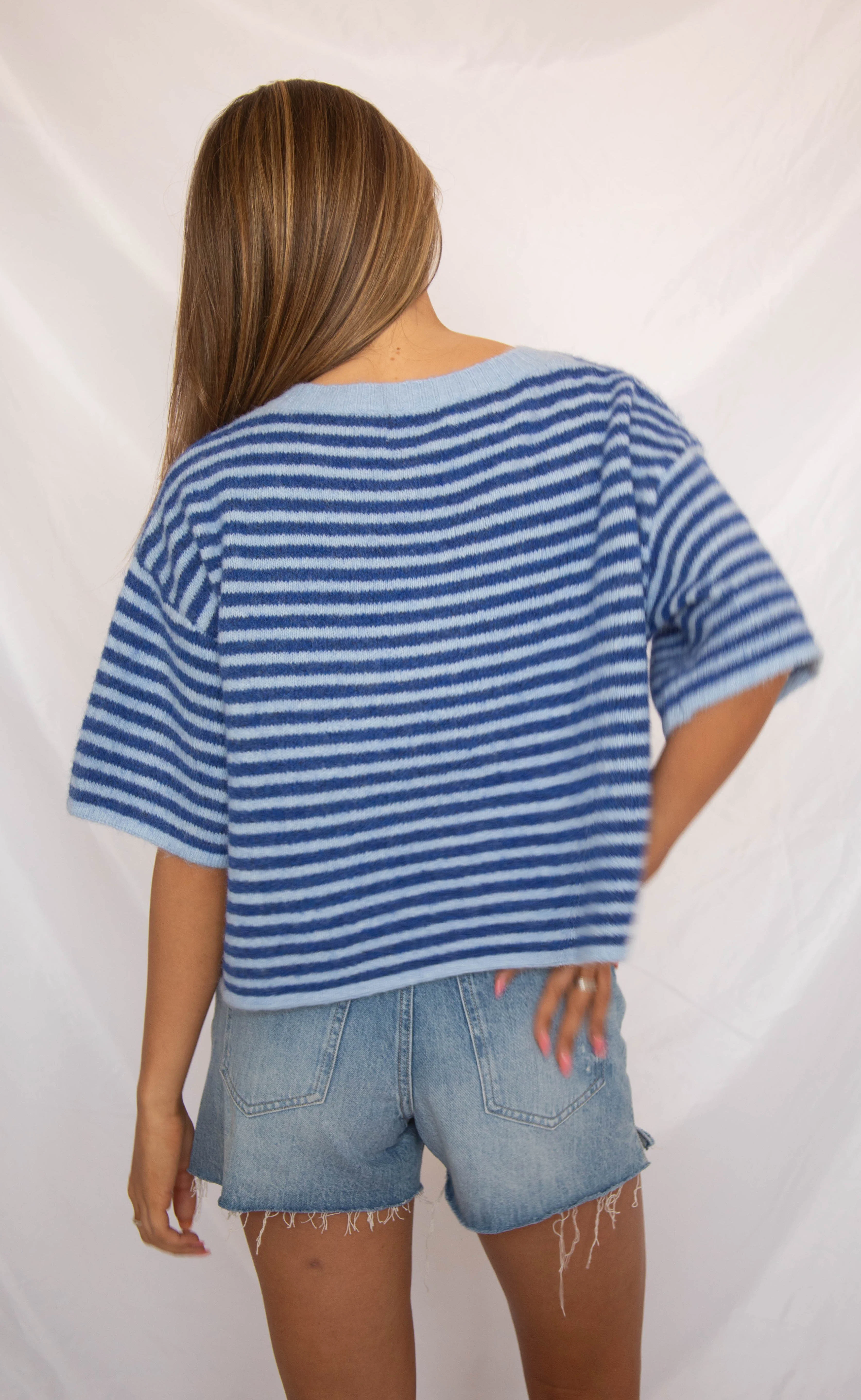 can't be without striped short sleeve cardigan - blue - Image 3