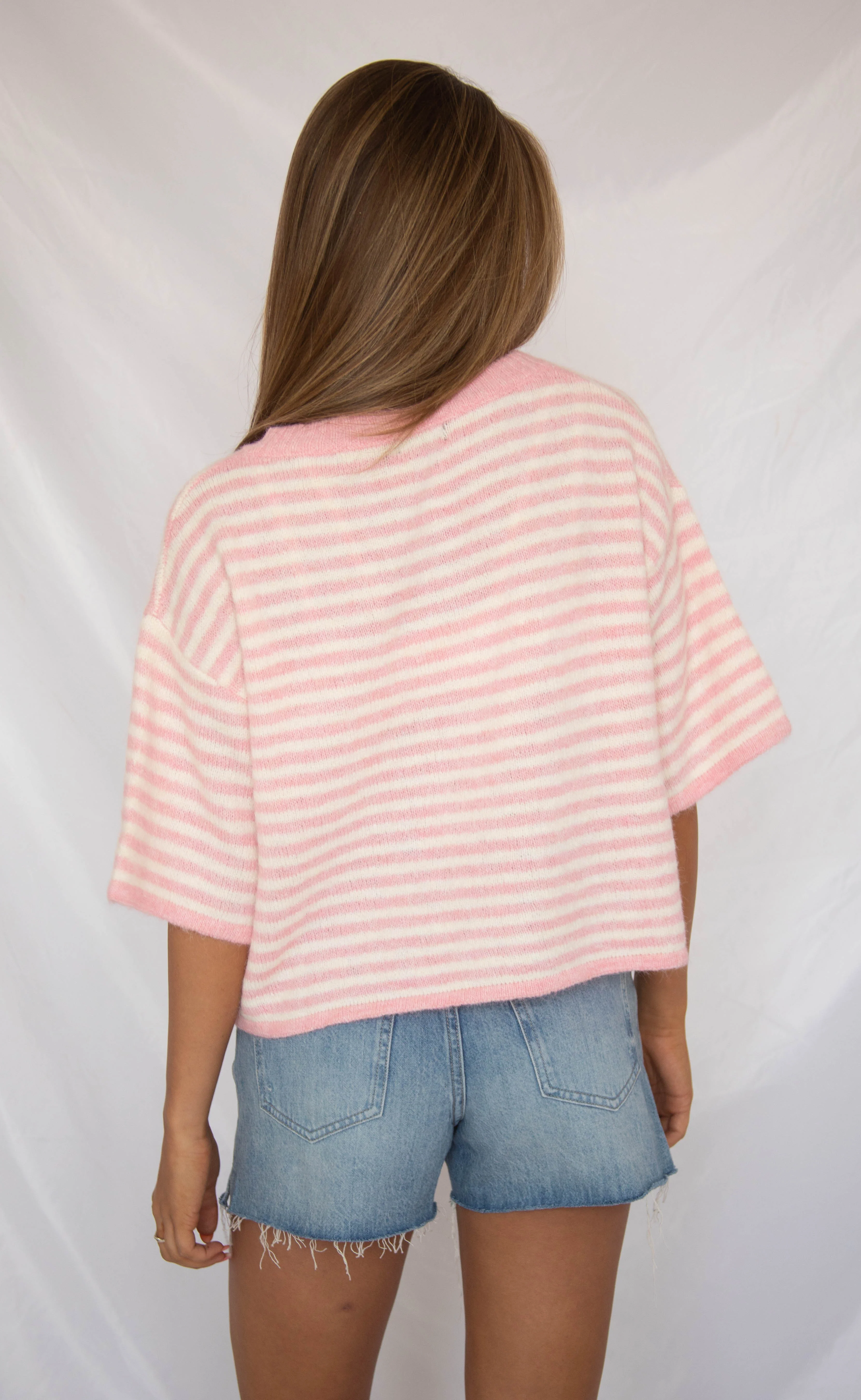 can't be without striped short sleeve cardigan - pink - Image 3
