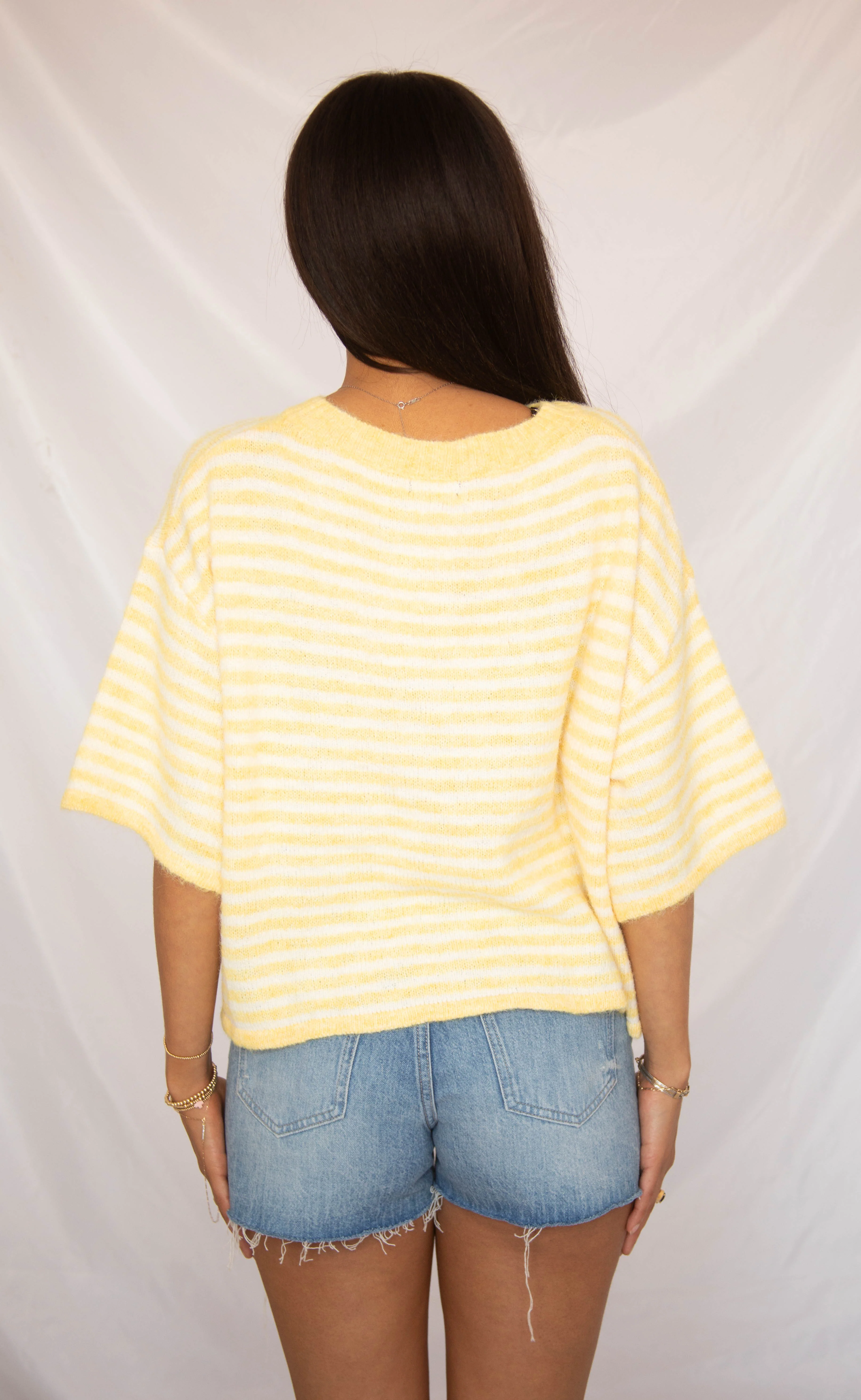 can't be without striped short sleeve cardigan - yellow - Image 3