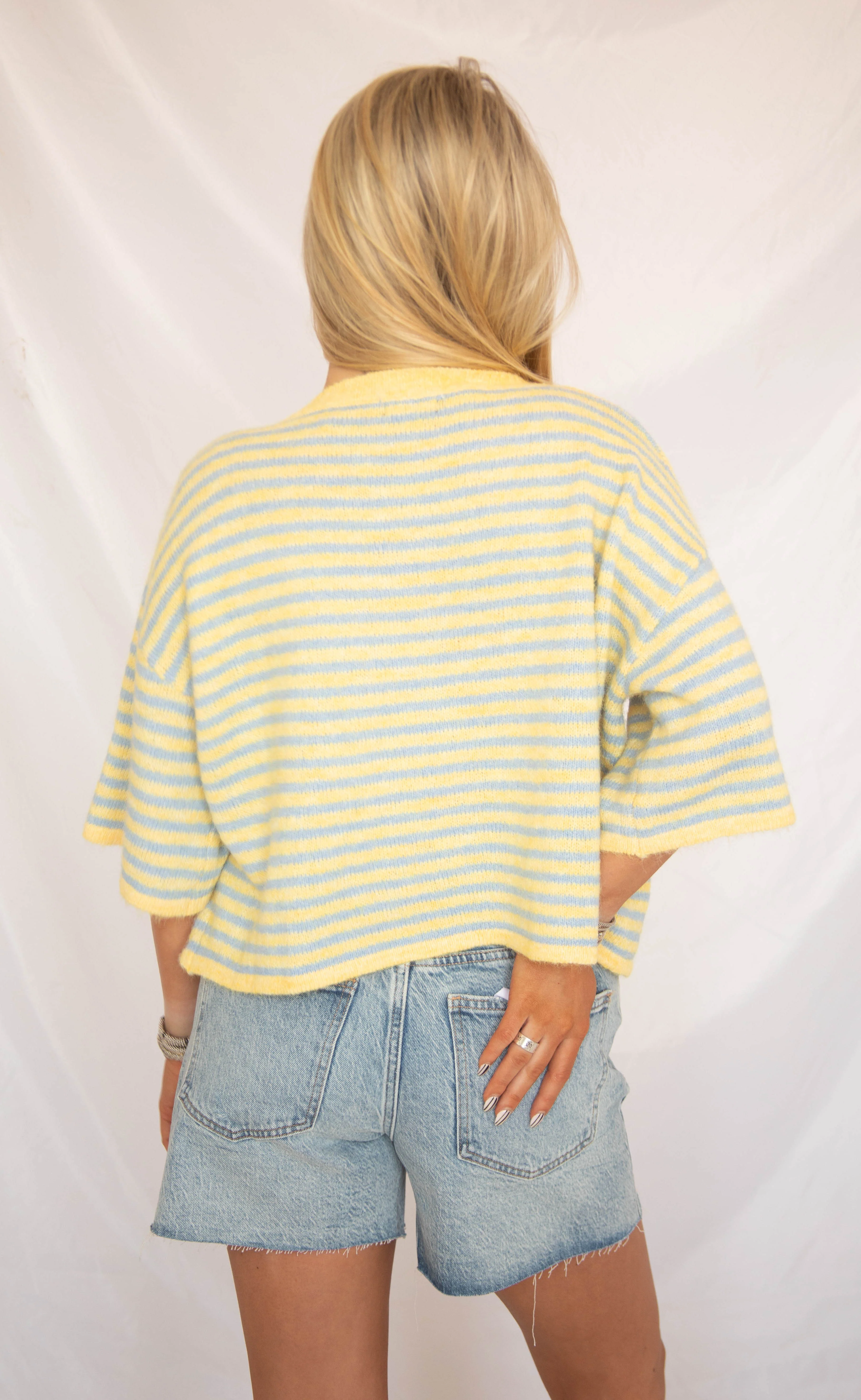 can't be without striped short sleeve cardigan - yellow blue - Image 3