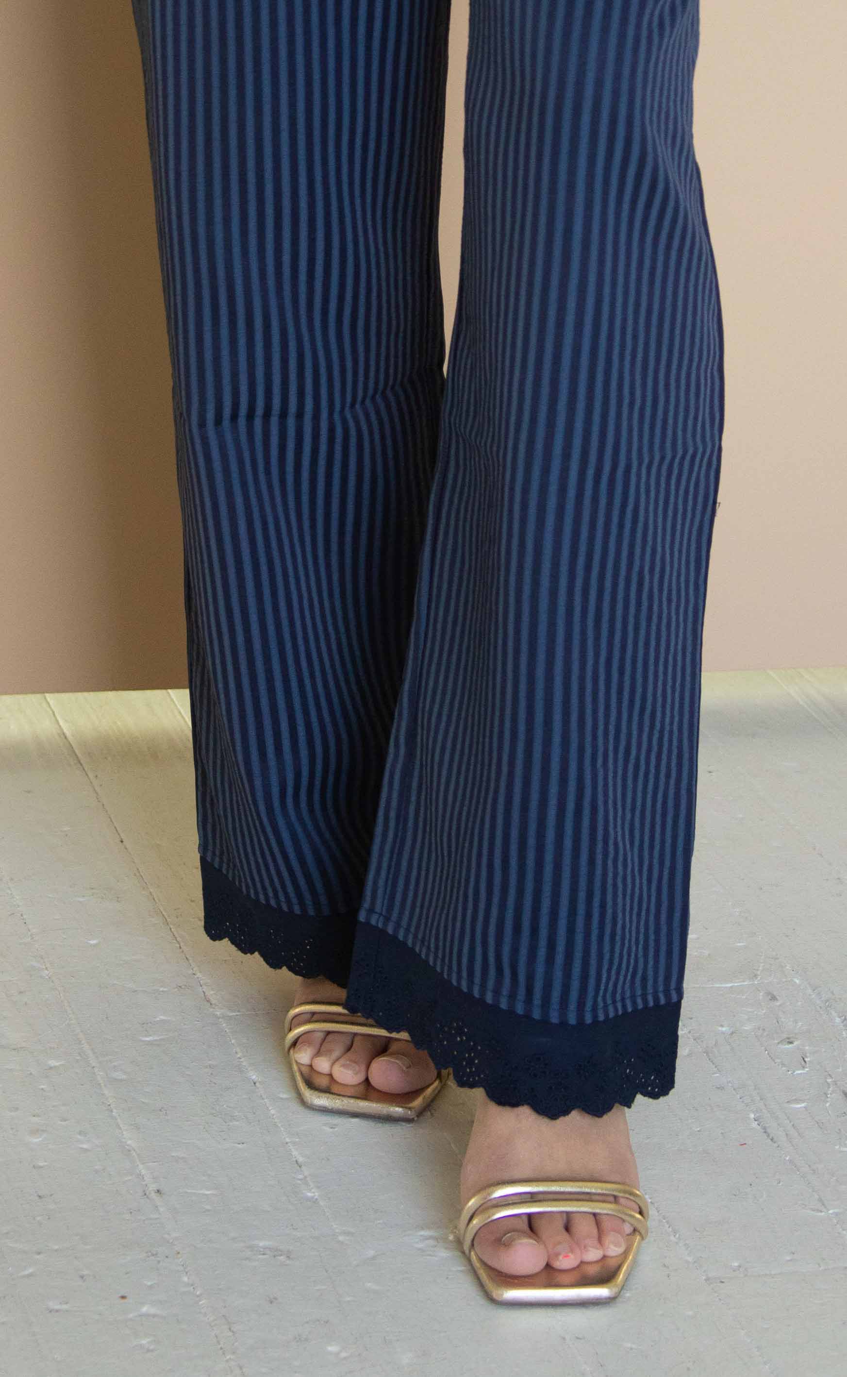 deep blue striped lace scalloped pants - Image 2