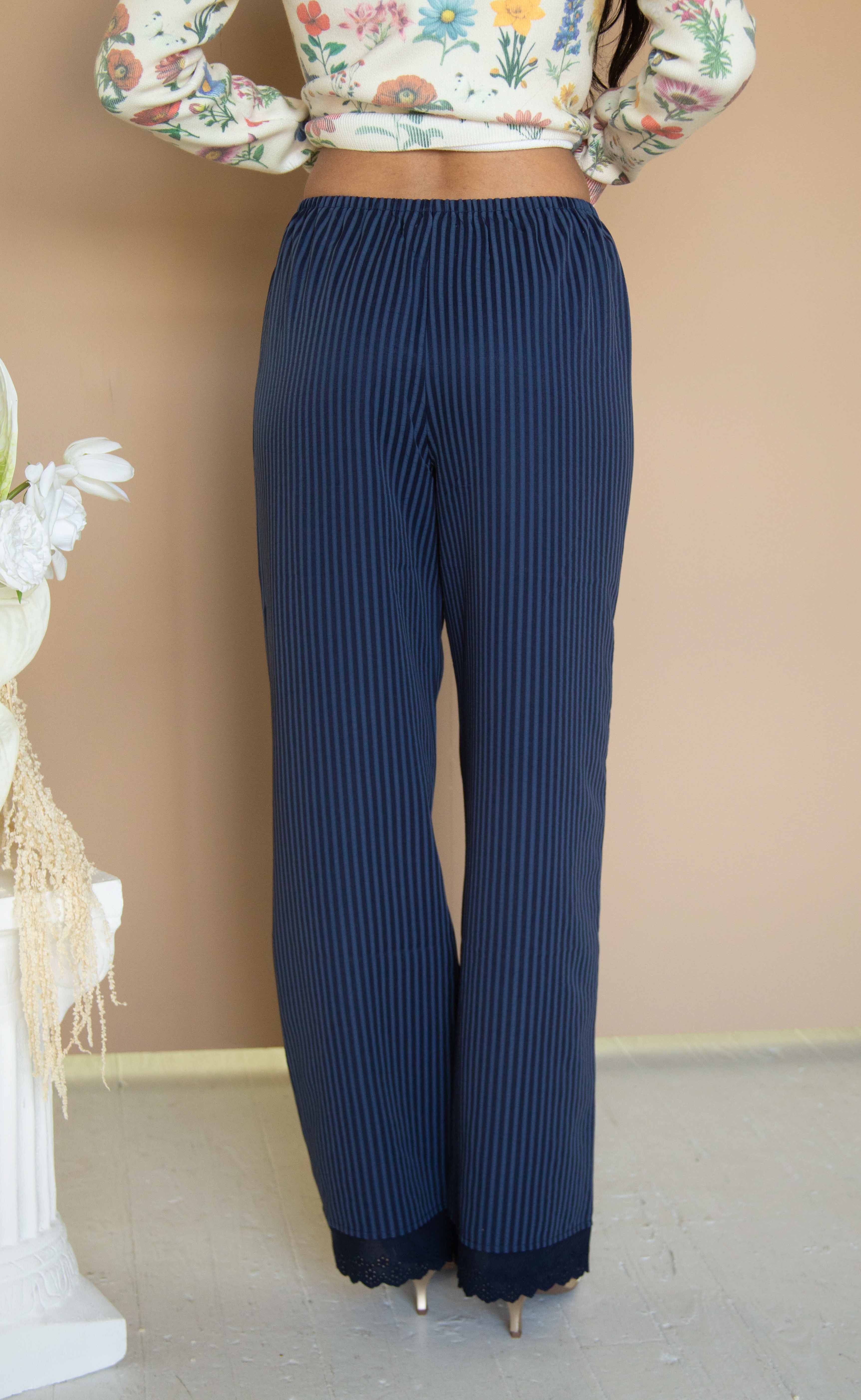 deep blue striped lace scalloped pants - Image 3