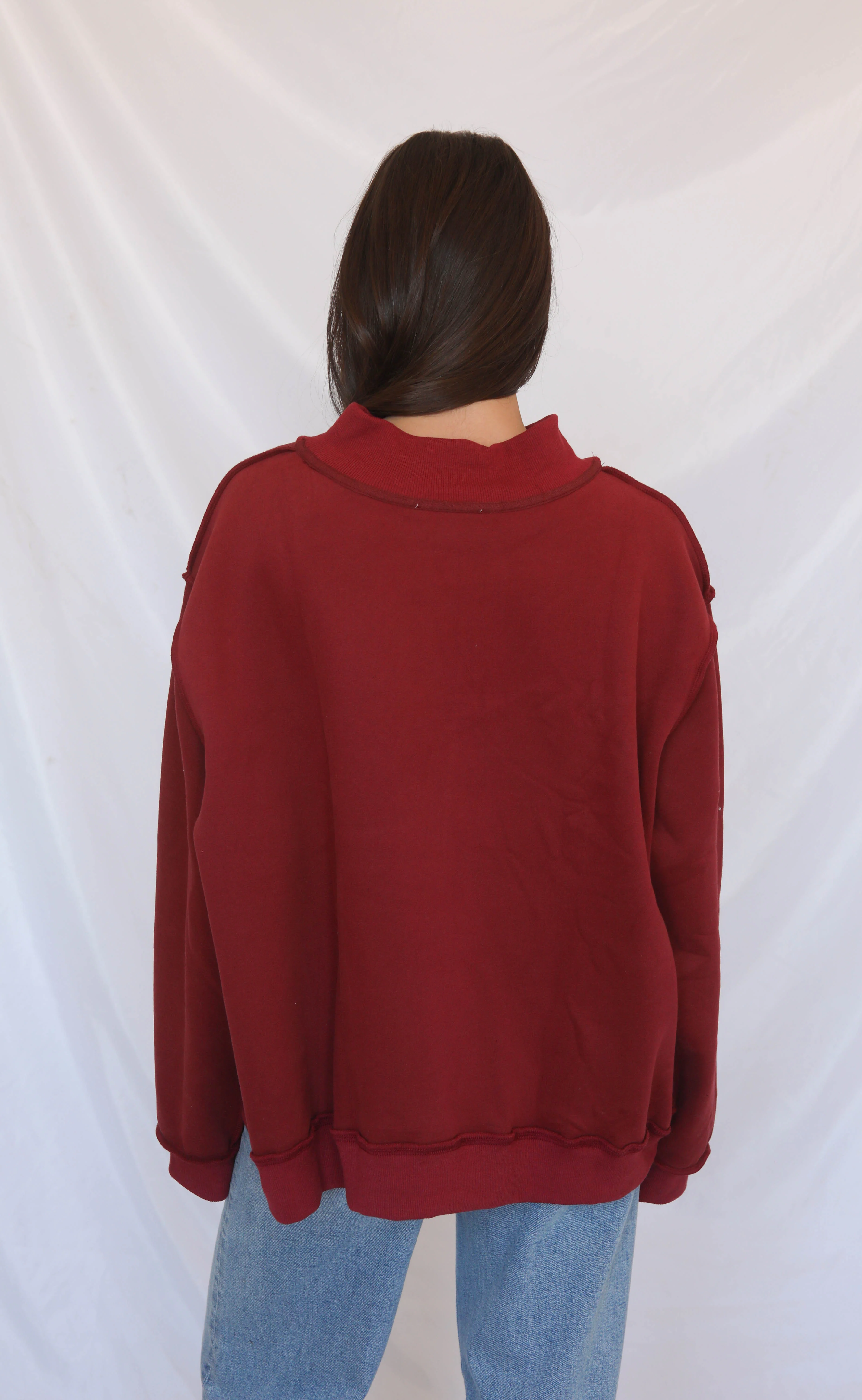 dilly dally mock neck sweatshirt - burgundy - Image 3