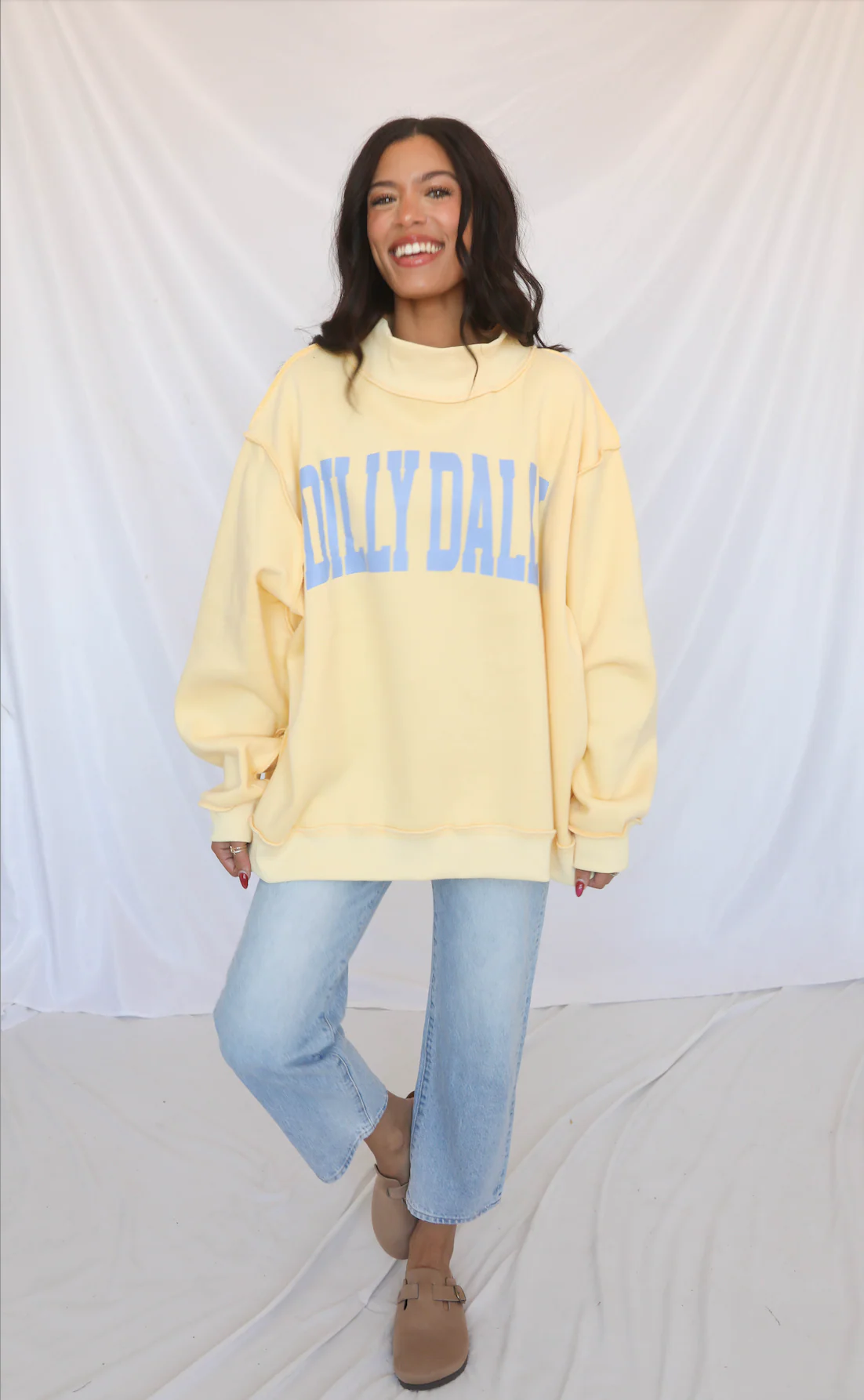 dilly dally mock neck sweatshirt - yellow