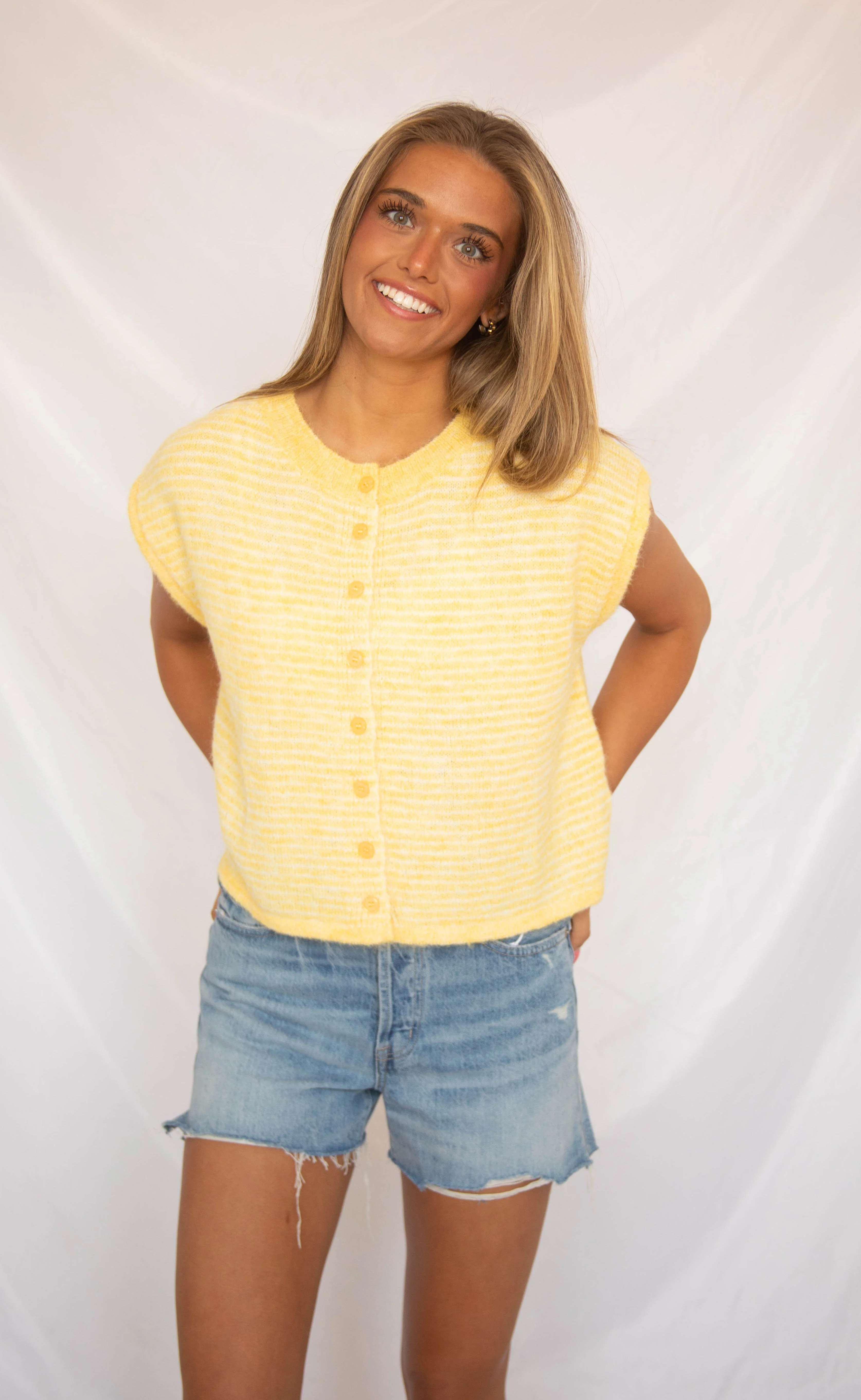 for my whole life sleeveless cardigan - yellow