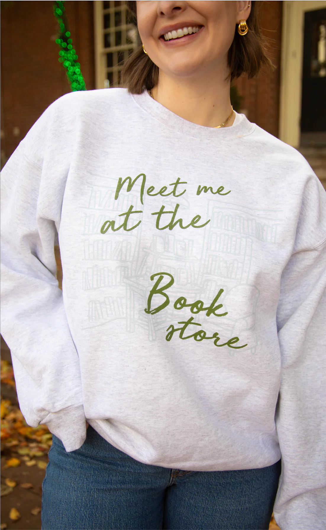 friday + saturday x jo johnson overby: meet me at the bookstore sweatshirt - Image 3