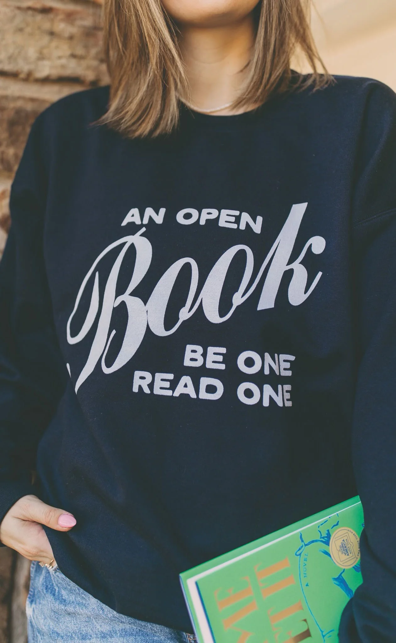 friday + saturday x jo johnson overby: open book sweatshirt