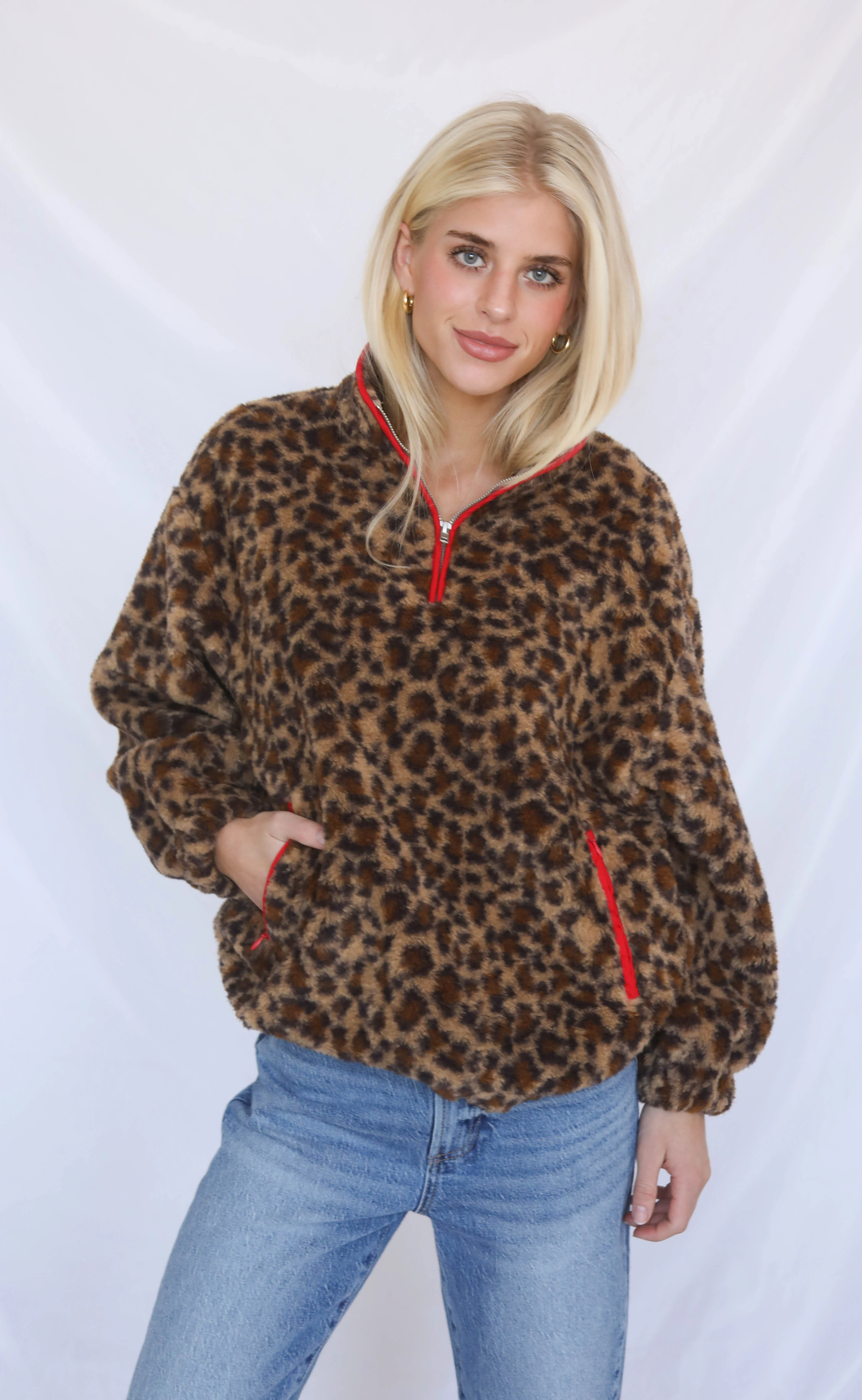 i need you cheetah sherpa pullover