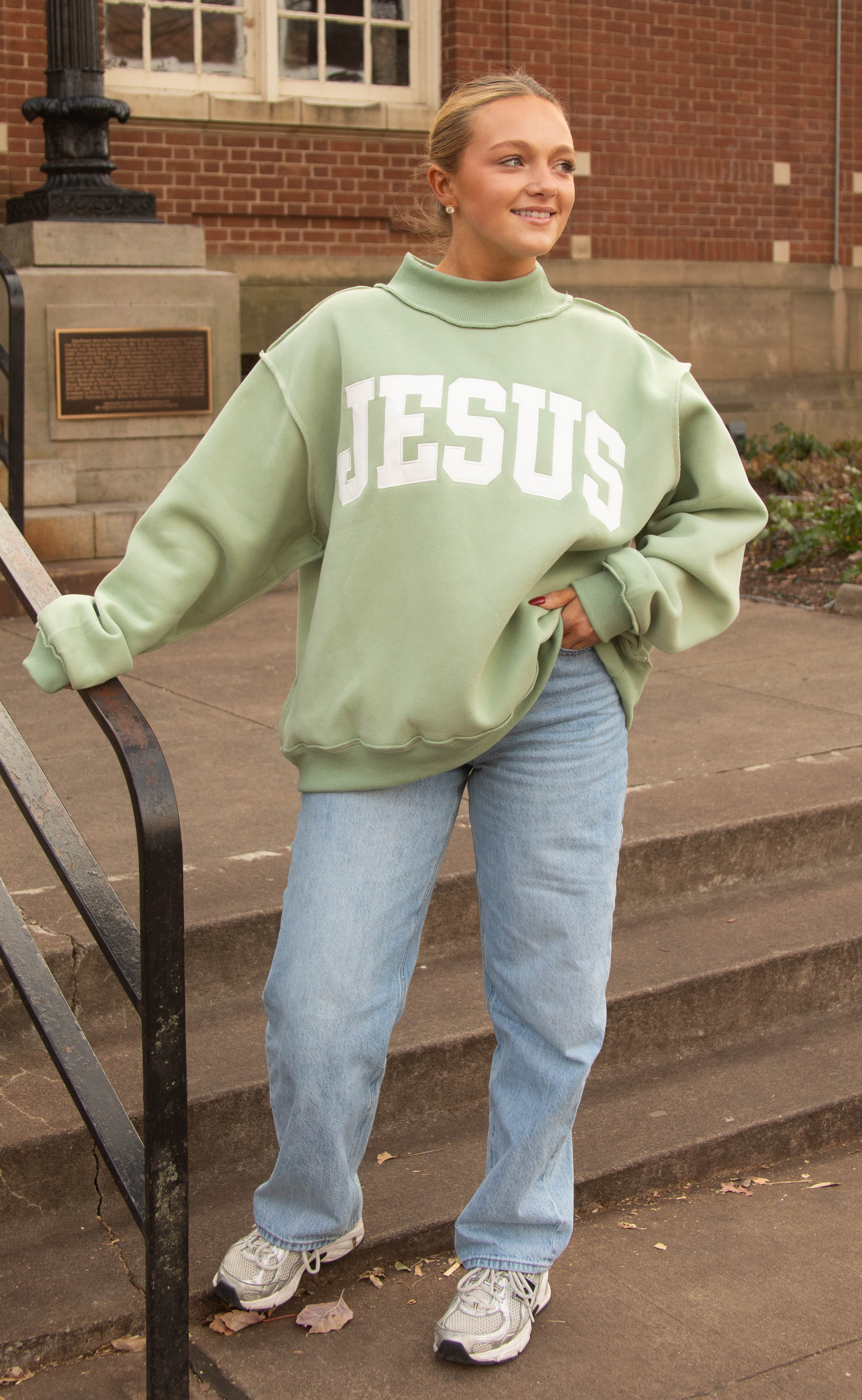 Jesus embroidered mock neck