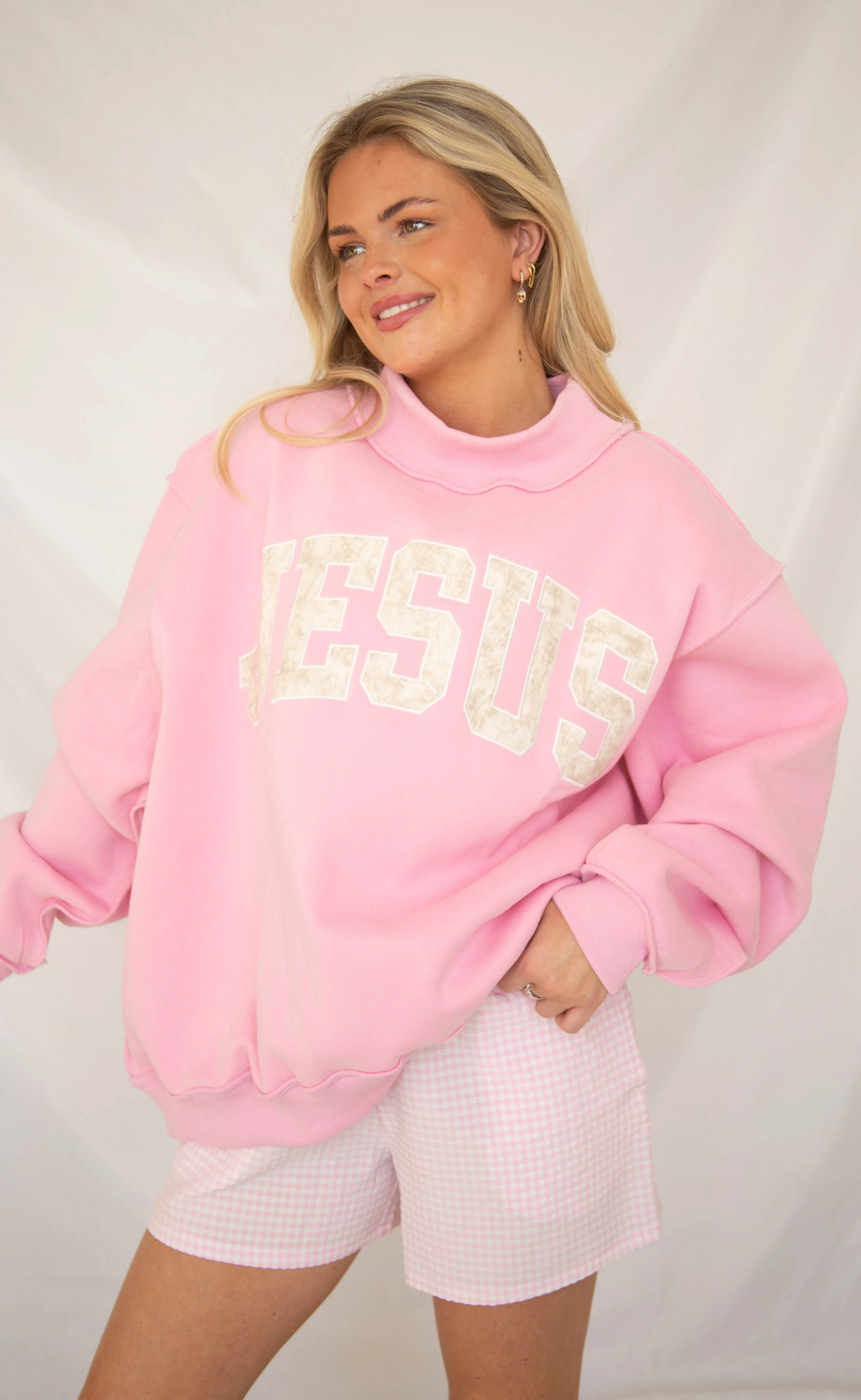 Jesus embroidered mock neck - pink - Image 2