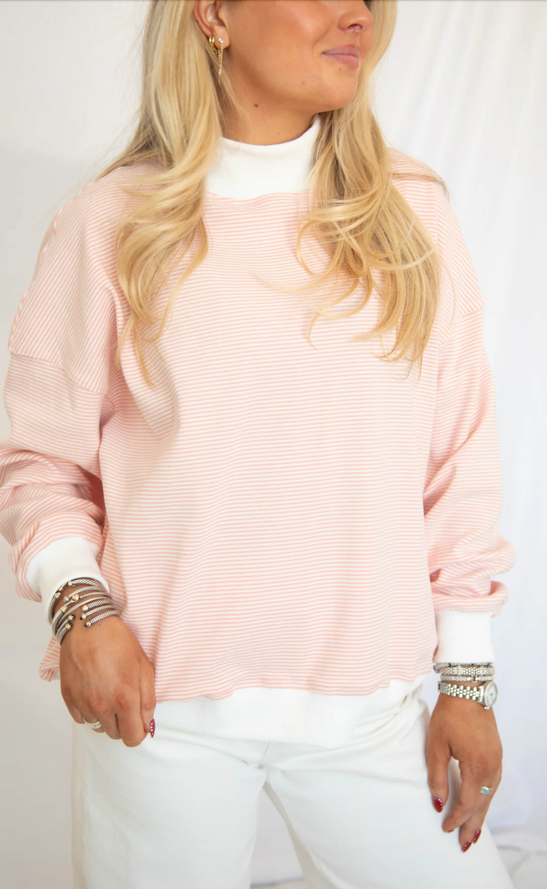 love to know striped mock neck - peach - Image 2