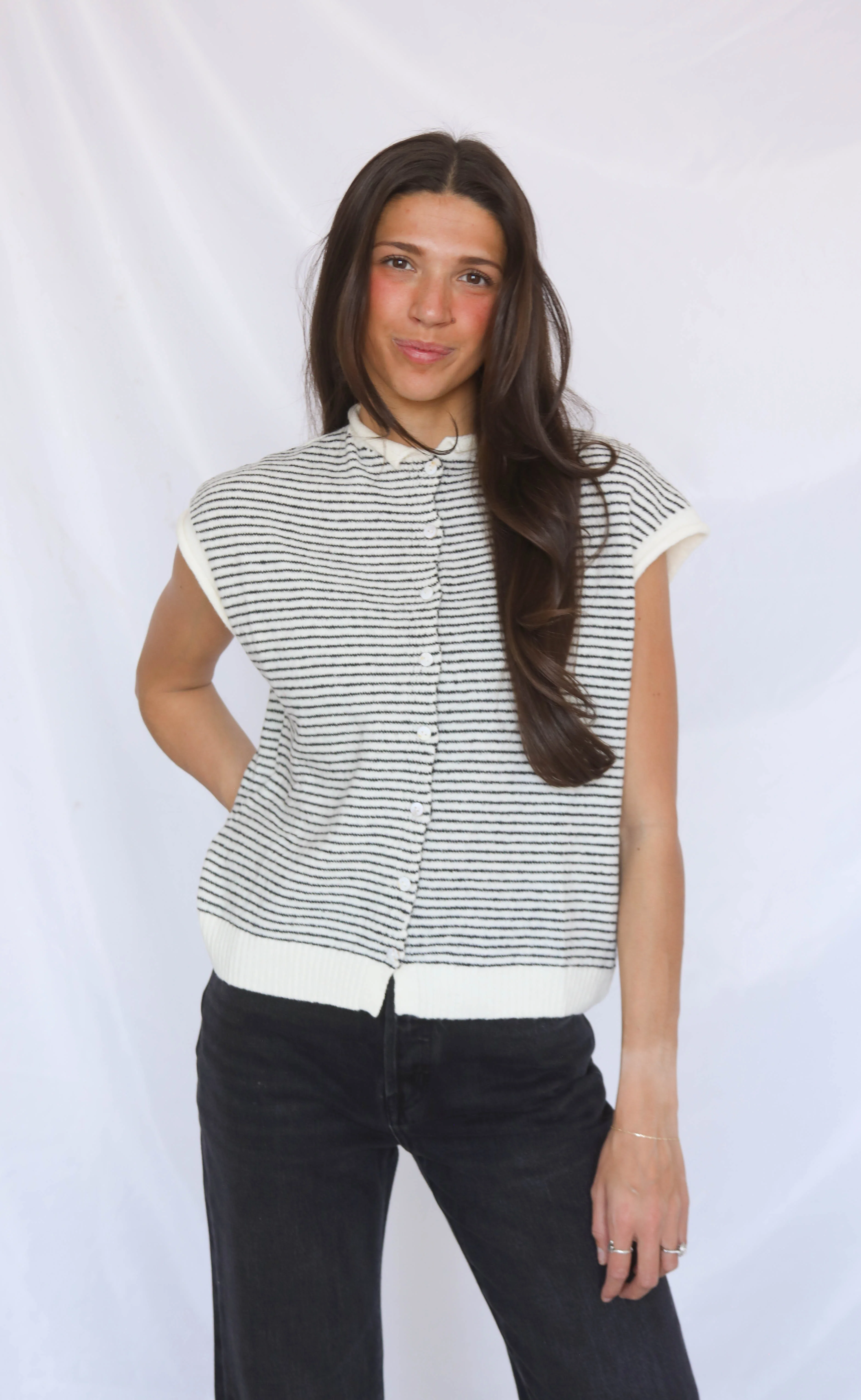 our hearts are free cardigan - ivory stripe