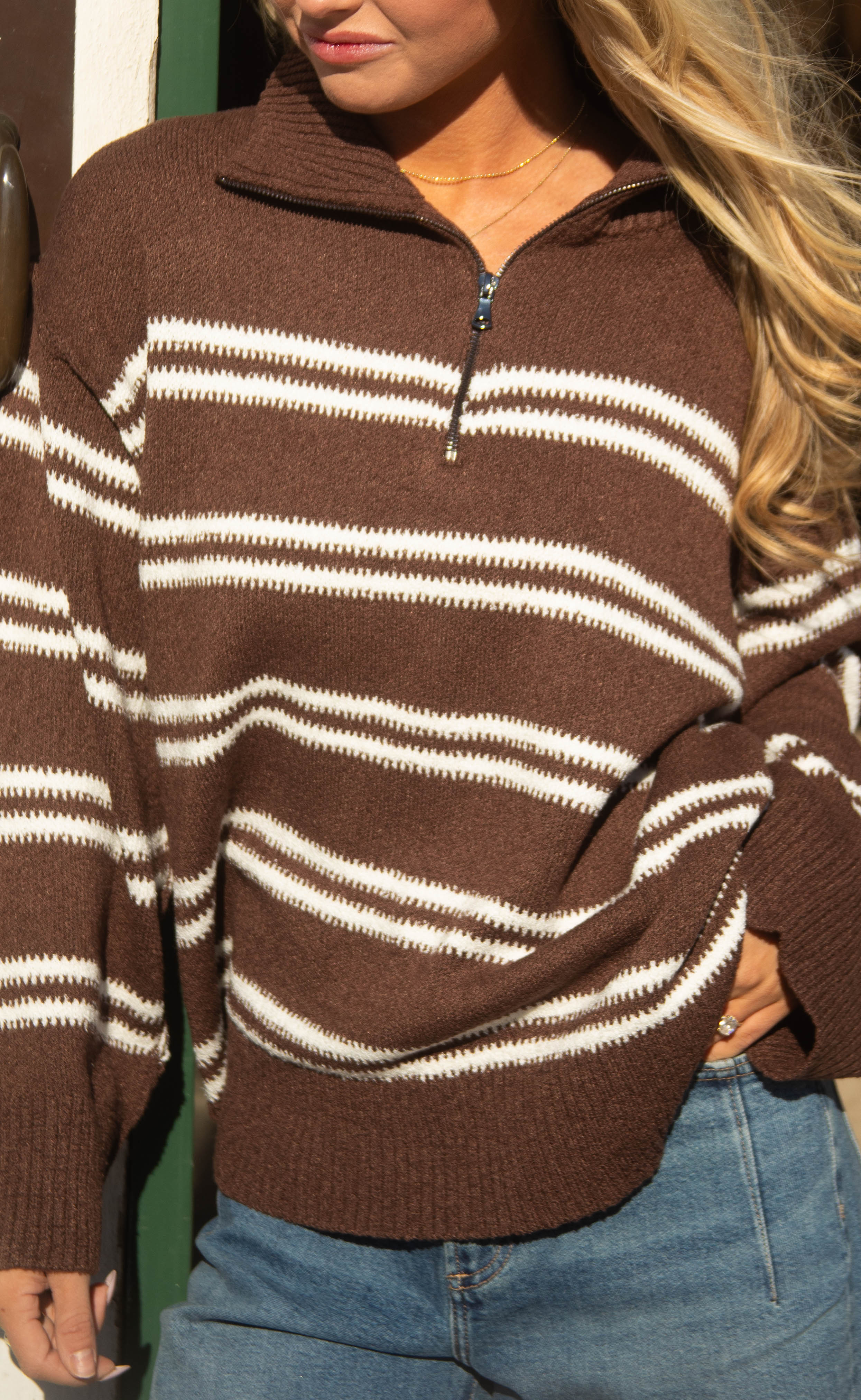 pick me up striped quarter zip sweater - Image 2