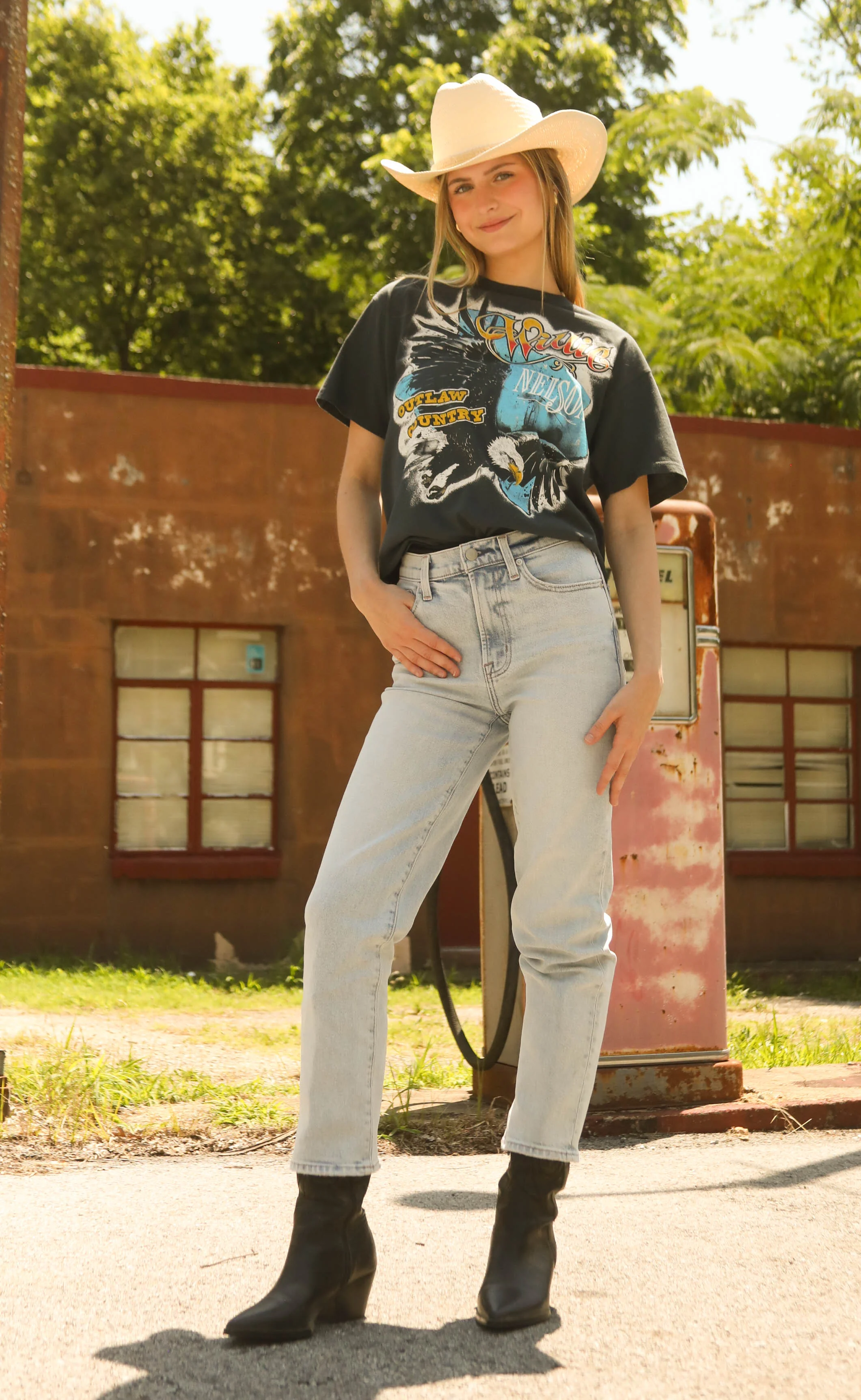 pistola: charlie high rise classic straight ankle jeans - sunkissed