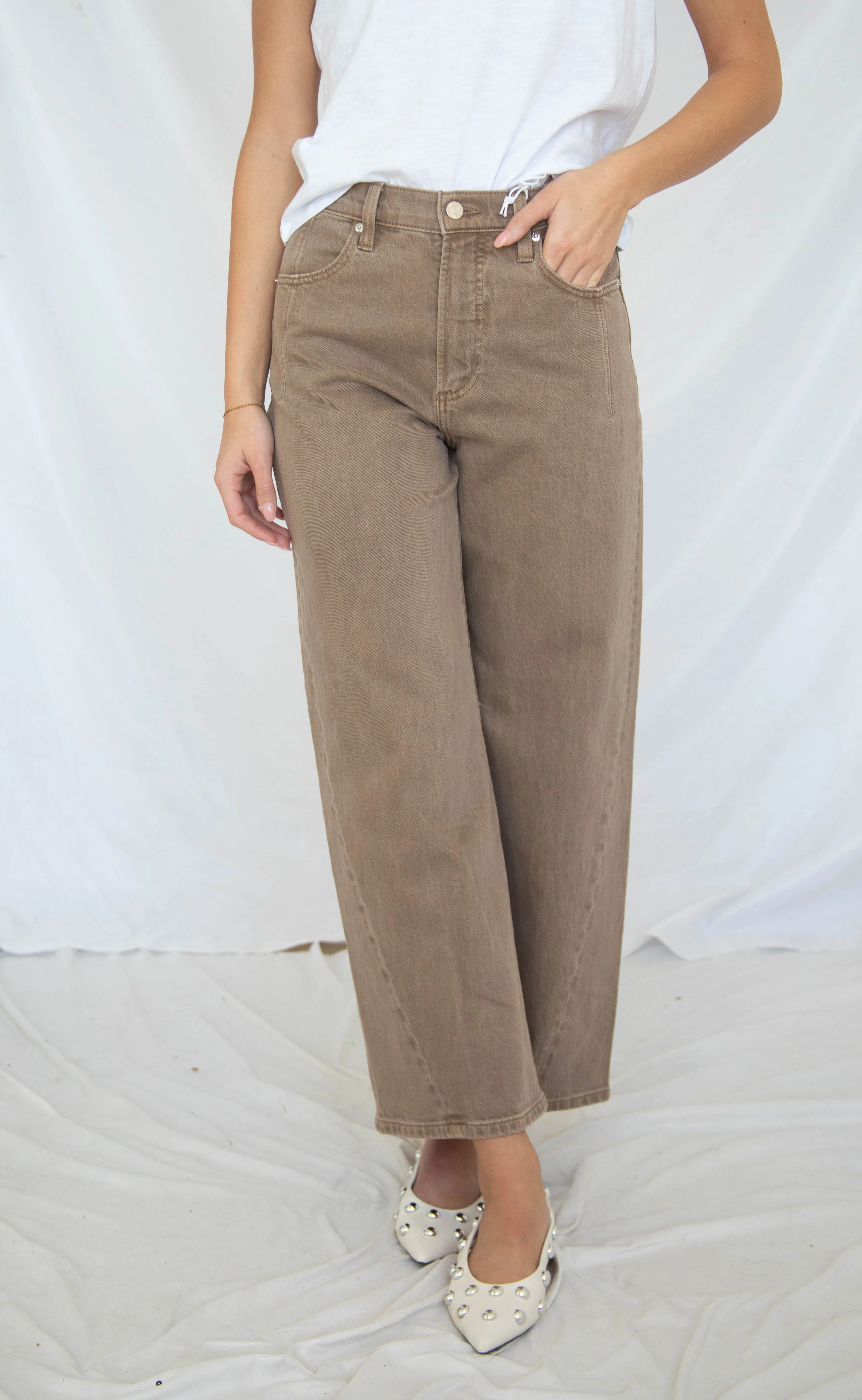 pistola: kyra ankle high rise bowed wide leg jeans - tannin - Image 2