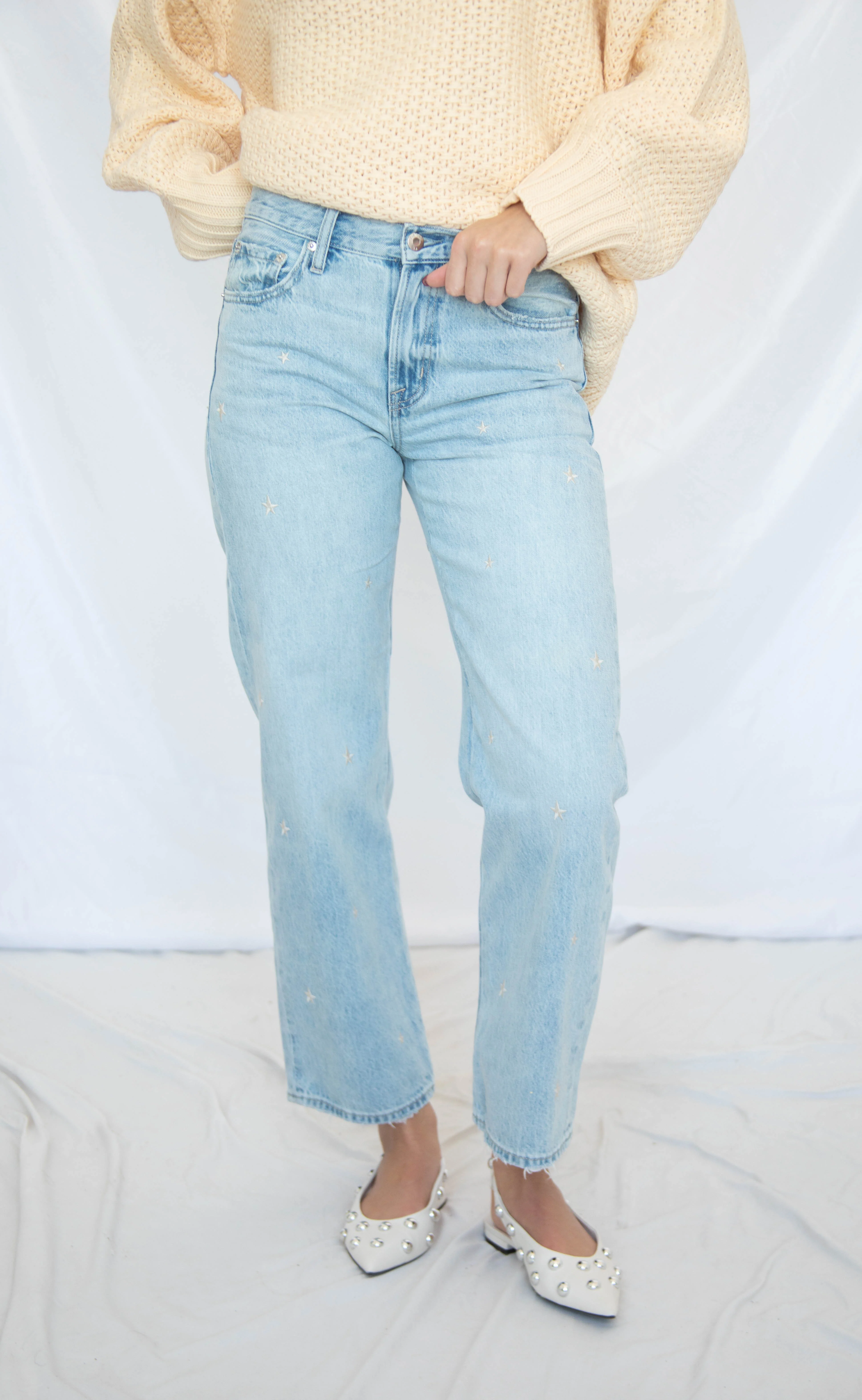 pistola: lexi mid rise bowed straight jeans - stellar vintage