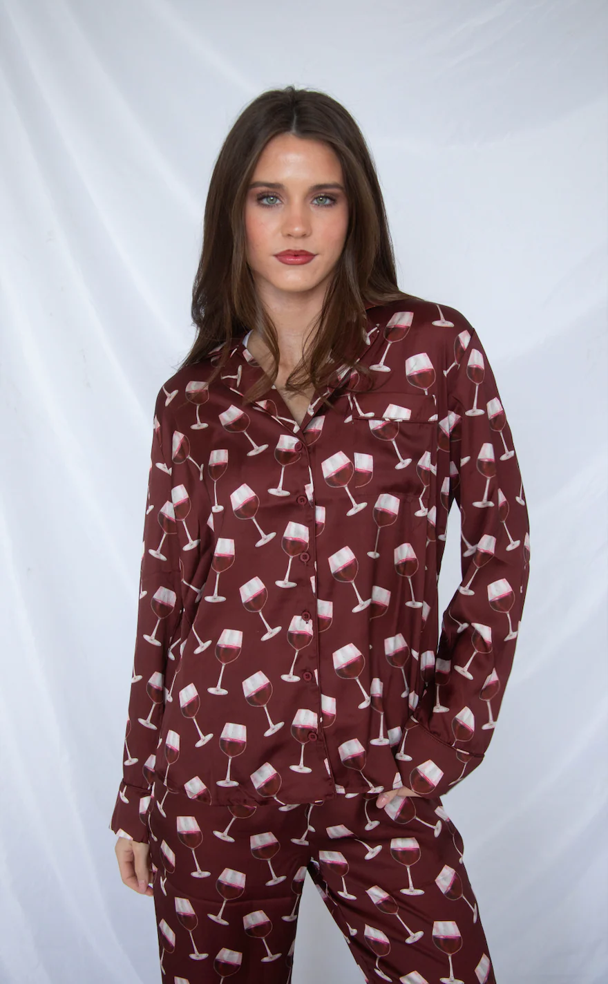 show me your mumu: classic pj set - red wine silky - Image 2