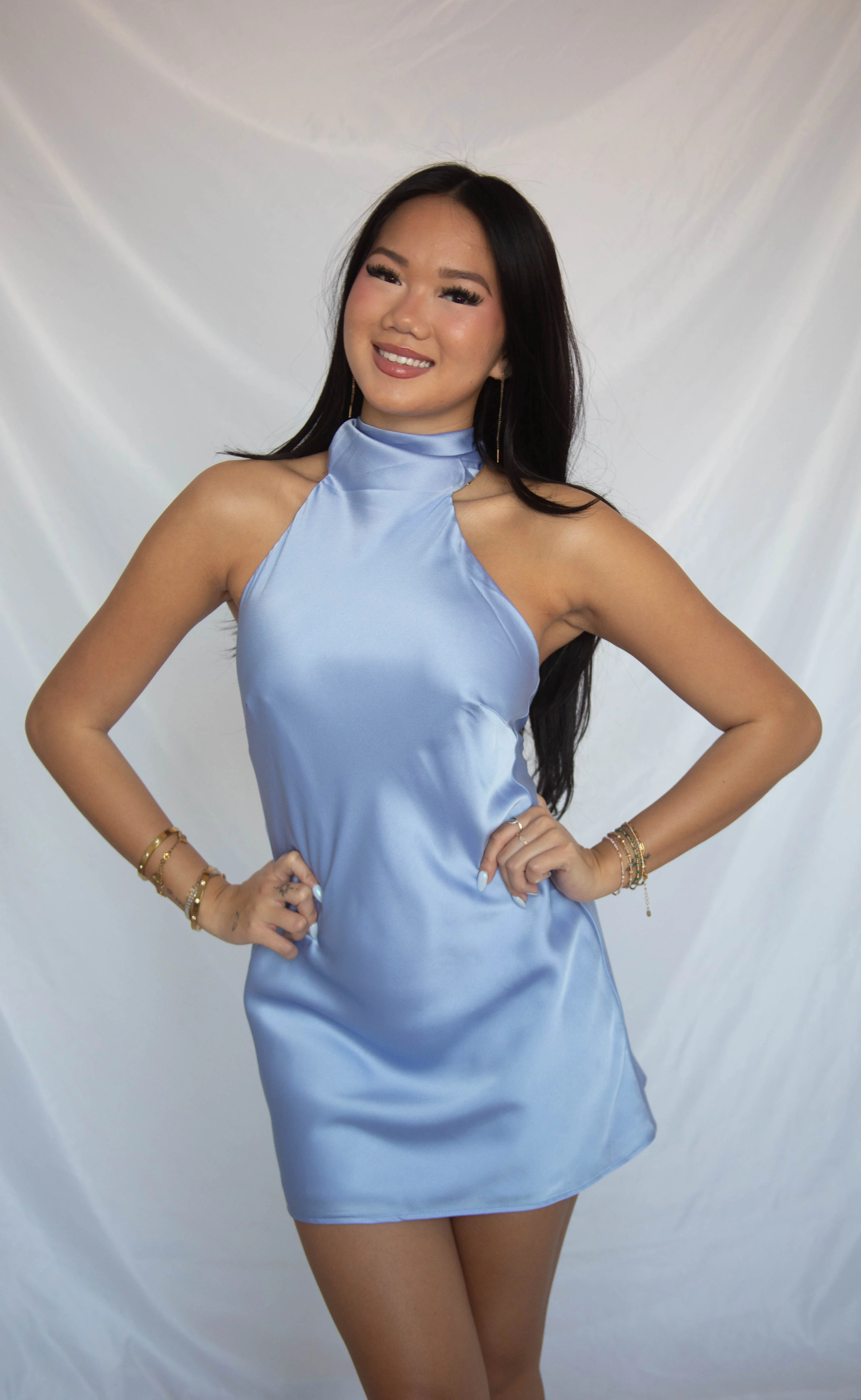 show me your mumu: lisa mini dress - borrowed blue luxe satin