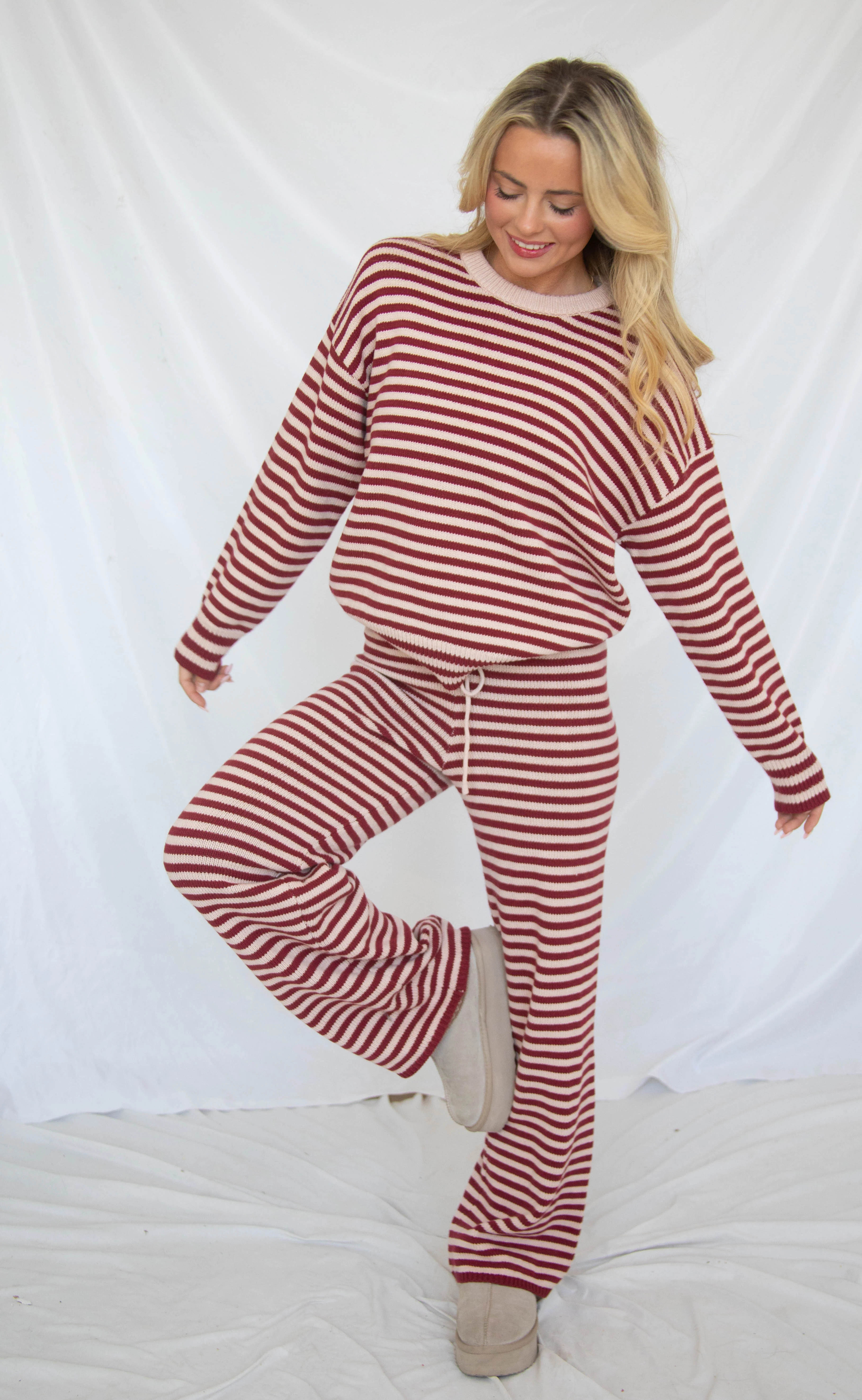 stay with me striped set - burgundy pink - Image 2