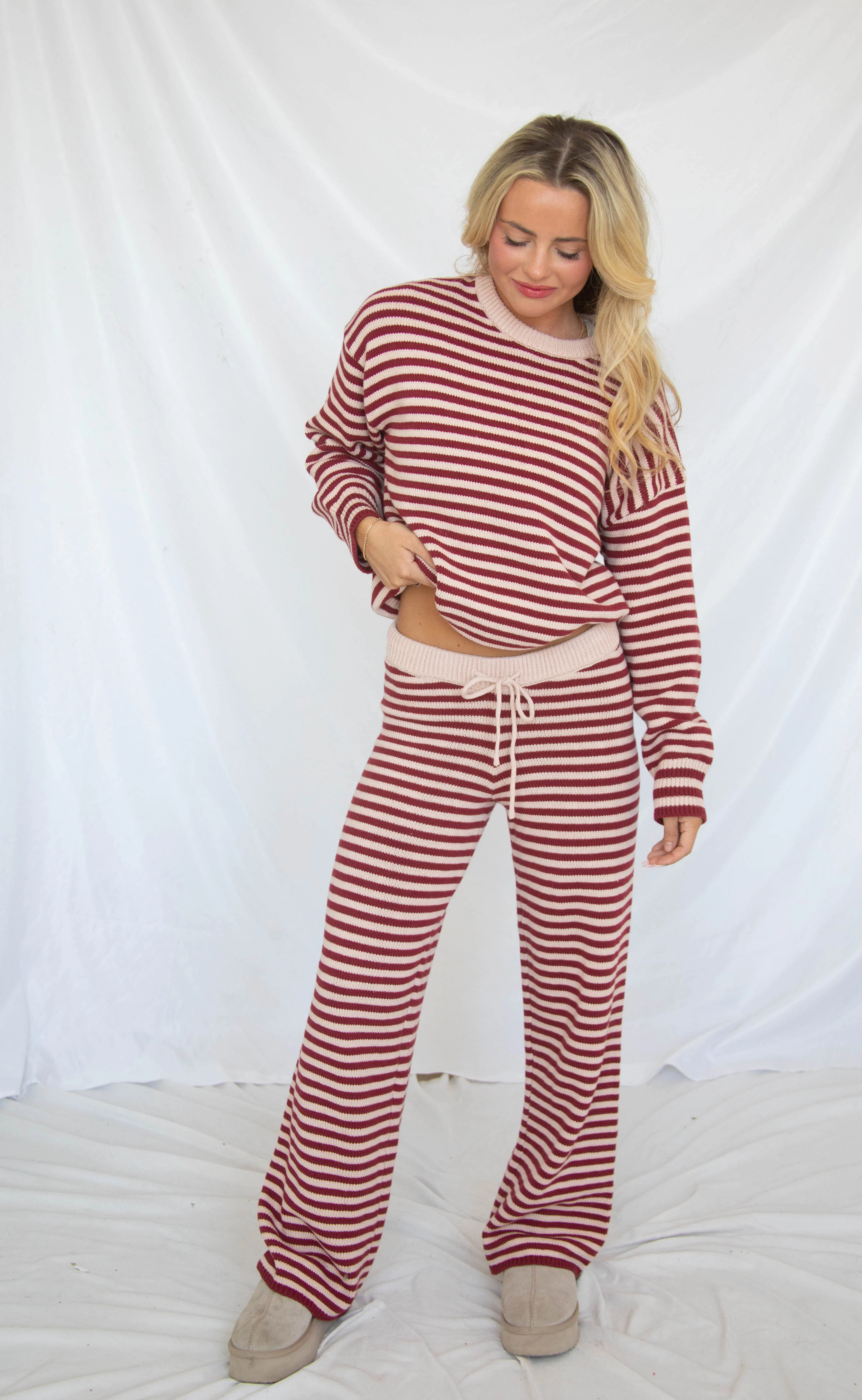 stay with me striped set - burgundy pink - Image 3