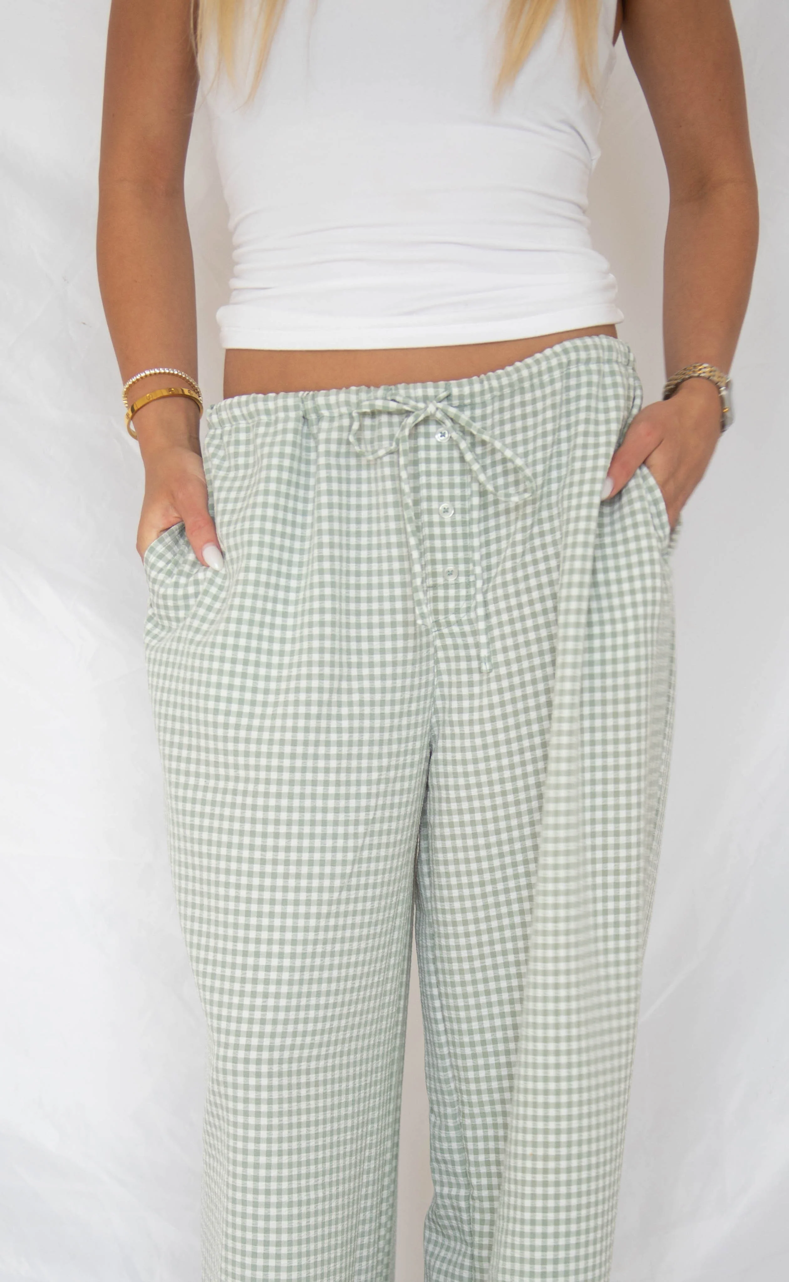 take it slow gingham pants - sage - Image 2