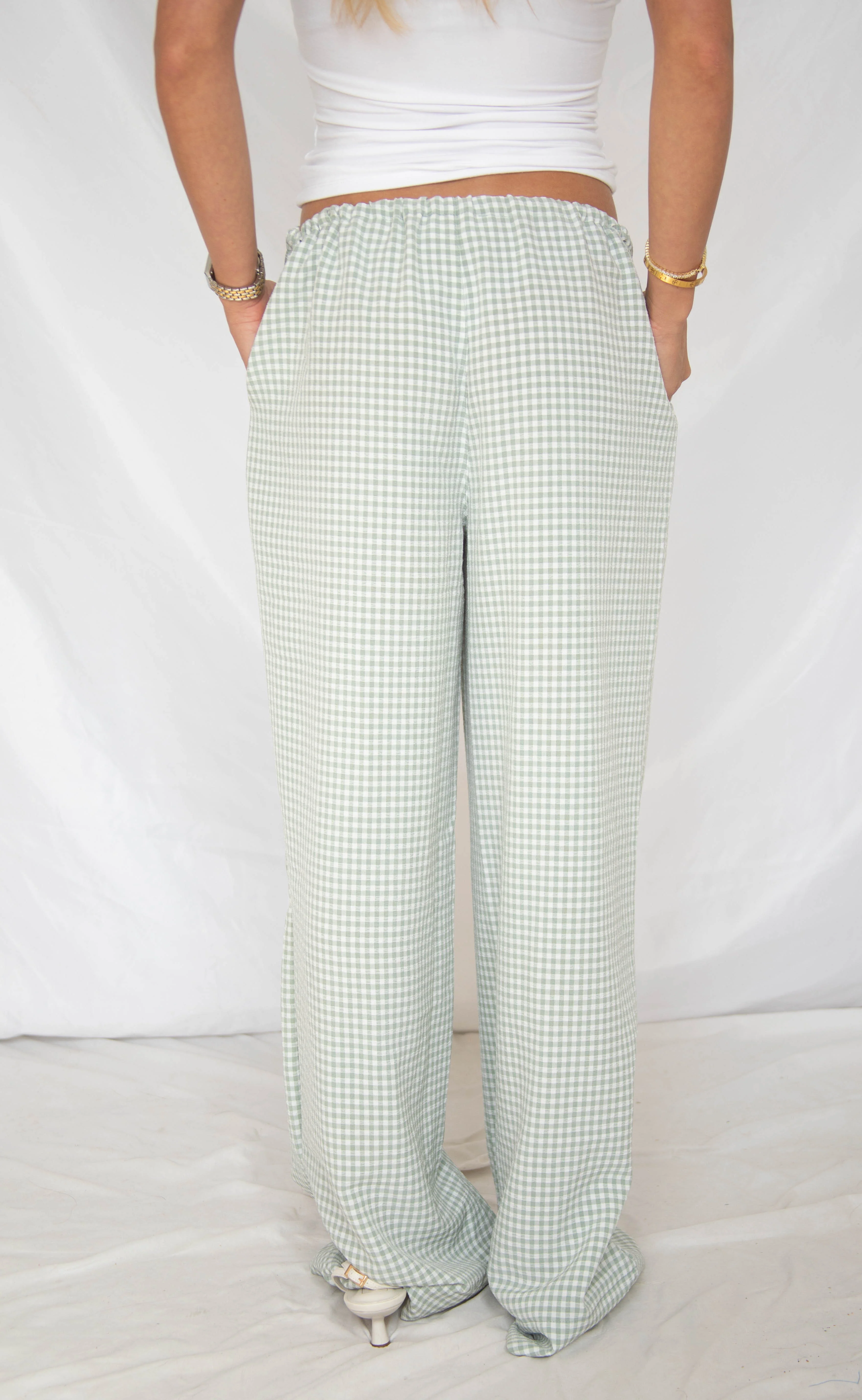 take it slow gingham pants - sage - Image 3