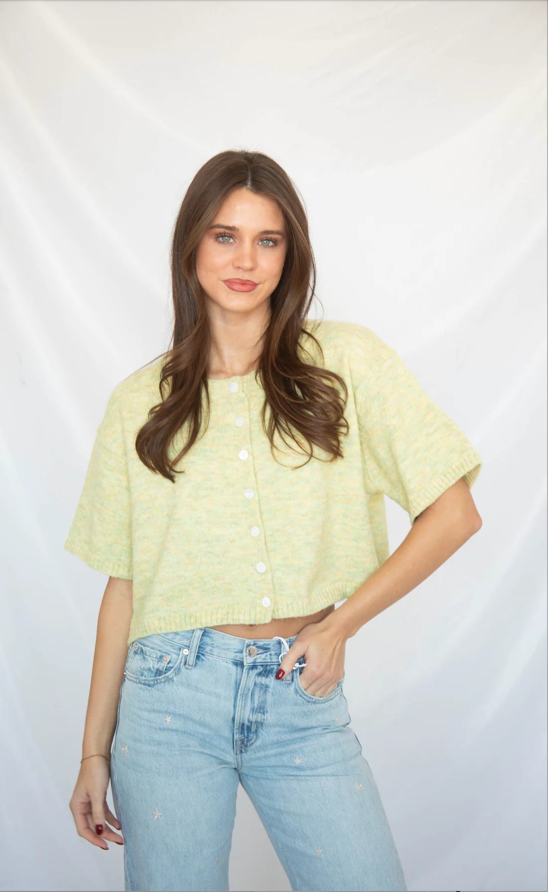 tell the truth short sleeve cardigan - green