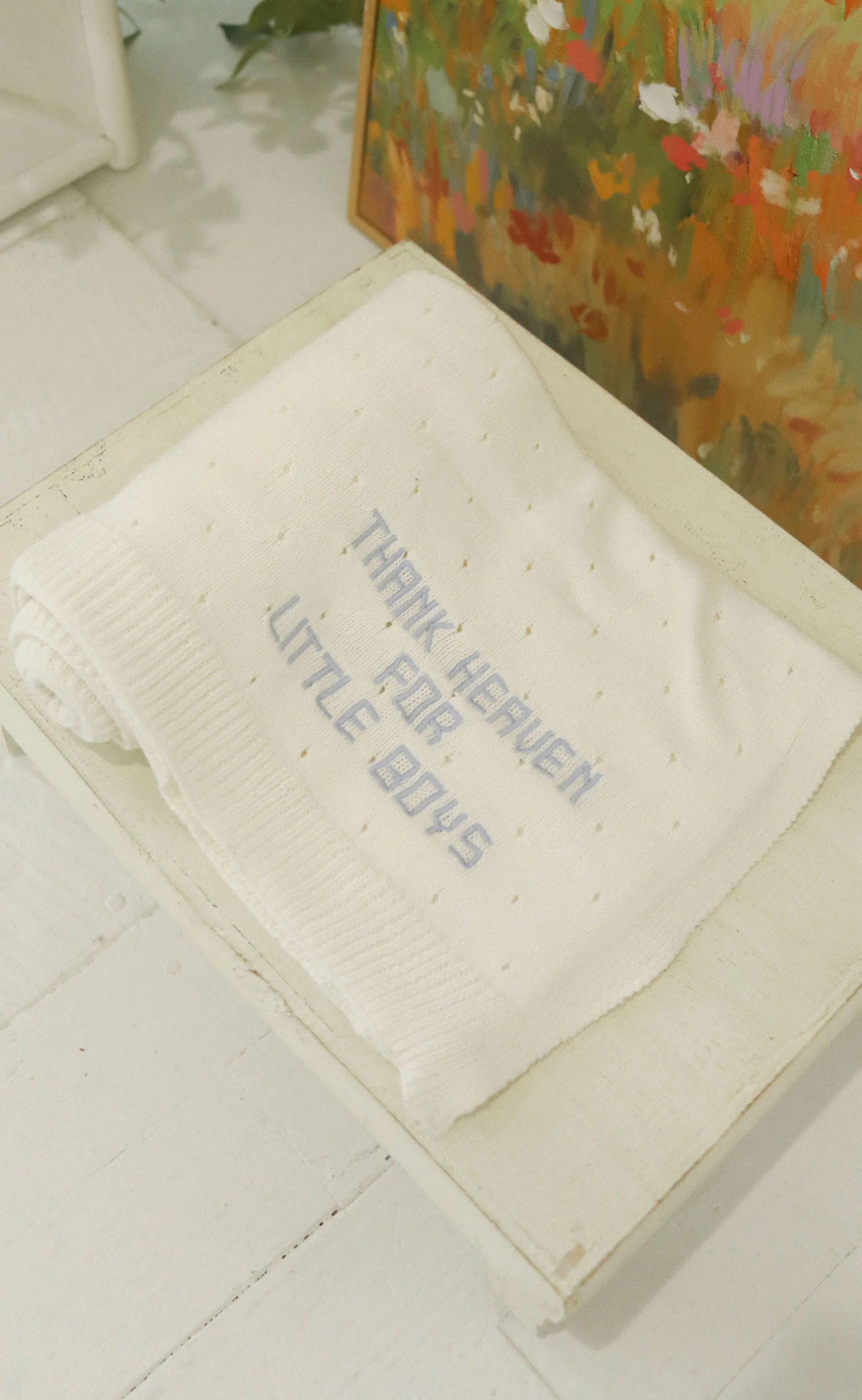 thank heaven embroidered knit blanket - Image 2