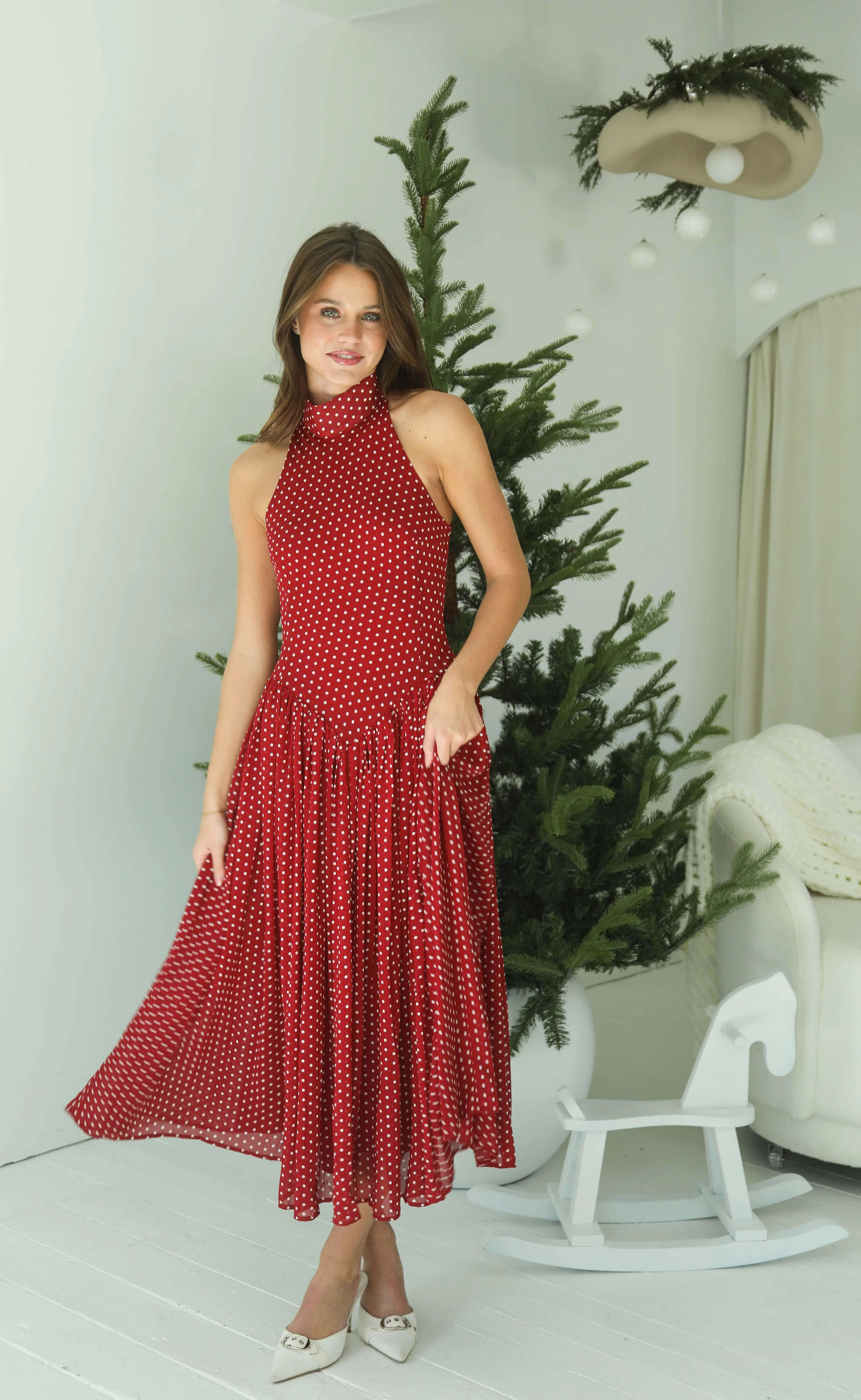 twirl you around polka dot midi