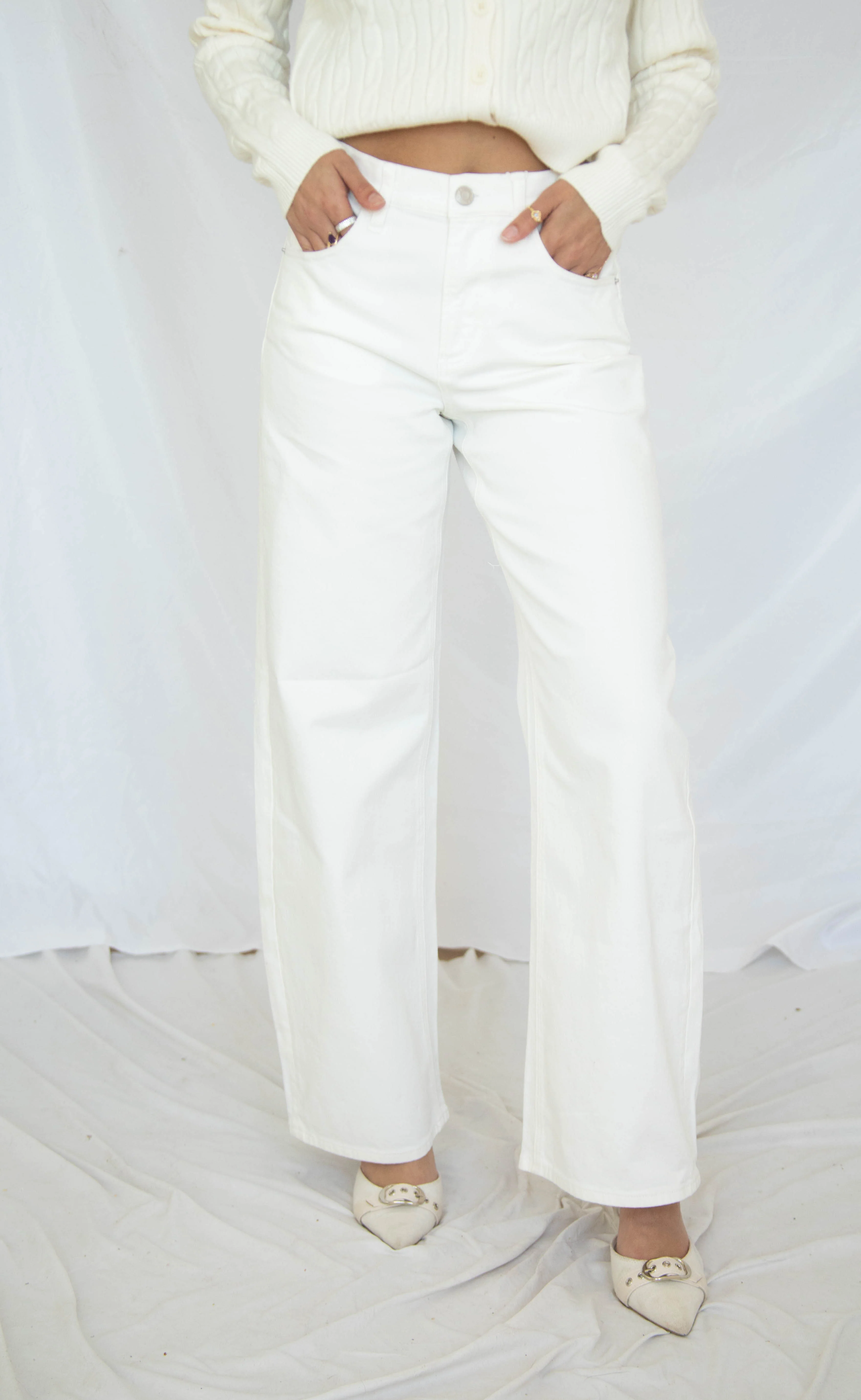 z supply: remi high rise bowed wide leg jeans - cloud